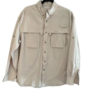 L.L. BEAN Tropicwear Fishing Shirt Mens L Beige Vented Outdoor Hiking Travel